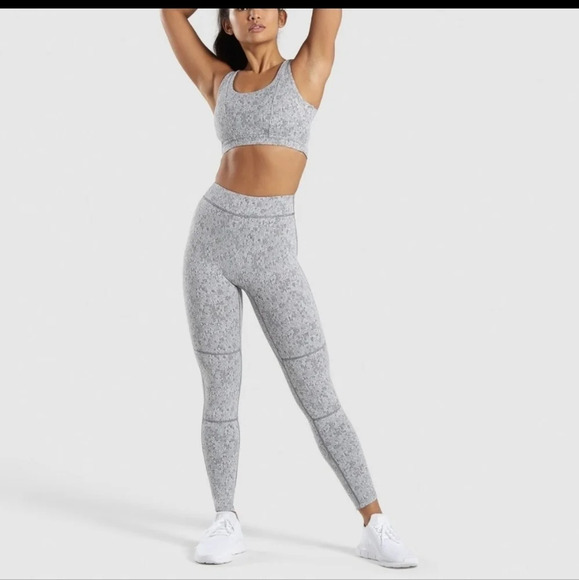 Gymshark Fit Fleur Texture Leggings Grey Marl High Waisted Full Length sz.S - Picture 6 of 13